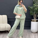 ست مانتو وشلوار جلو بسته دلوان کد 5209