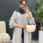 مانتو راه راه جیب پاکتی پایین هلال کد 5138