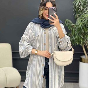 مانتو راه راه جیب پاکتی پایین هلال کد 5138
