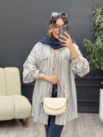 مانتو راه راه جیب پاکتی پایین هلال کد 5138 - تصویر 13