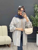 مانتو راه راه جیب پاکتی پایین هلال کد 5138 - تصویر 8