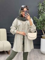مانتو راه راه جیب پاکتی پایین هلال کد 5138 - تصویر 3
