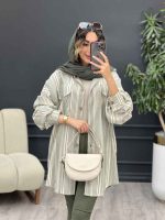مانتو راه راه جیب پاکتی پایین هلال کد 5138 - تصویر 9