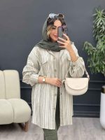 مانتو راه راه جیب پاکتی پایین هلال کد 5138 - تصویر 12