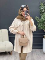 مانتو راه راه جیب پاکتی پایین هلال کد 5138 - تصویر 10