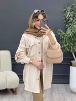 مانتو راه راه جیب پاکتی پایین هلال کد 5138 - تصویر 14