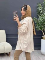 مانتو راه راه جیب پاکتی پایین هلال کد 5138 - تصویر 5