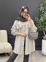 مانتو راه راه جیب پاکتی پایین هلال کد 5138 - تصویر 4