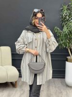 مانتو راه راه جیب پاکتی پایین هلال کد 5138 - تصویر 7