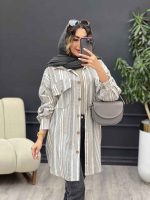 مانتو راه راه جیب پاکتی پایین هلال کد 5138 - تصویر 11