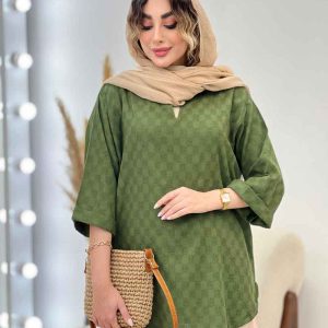 مانتو جلو بسته چهارخونه کد 5213