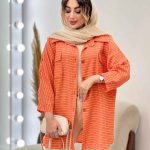 مانتو راه راه دو جیب پاکتی پایین هلال کد 5215