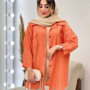 مانتو راه راه دو جیب پاکتی پایین هلال کد 5215