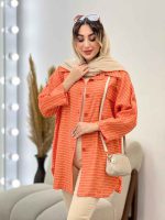 مانتو راه راه دو جیب پاکتی پایین هلال کد 5215 - تصویر 5