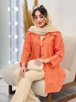 مانتو راه راه دو جیب پاکتی پایین هلال کد 5215 - تصویر 17