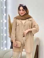 مانتو راه راه دو جیب پاکتی پایین هلال کد 5215 - تصویر 13