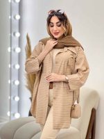 مانتو راه راه دو جیب پاکتی پایین هلال کد 5215 - تصویر 15