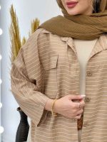 مانتو راه راه دو جیب پاکتی پایین هلال کد 5215 - تصویر 8