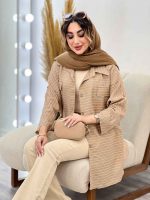 مانتو راه راه دو جیب پاکتی پایین هلال کد 5215 - تصویر 11