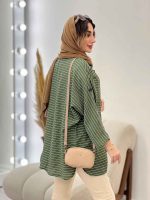 مانتو راه راه دو جیب پاکتی پایین هلال کد 5215 - تصویر 7