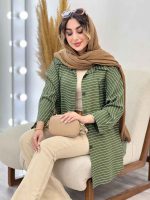 مانتو راه راه دو جیب پاکتی پایین هلال کد 5215 - تصویر 10