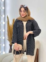 مانتو راه راه دو جیب پاکتی پایین هلال کد 5215 - تصویر 3