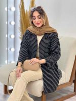مانتو راه راه دو جیب پاکتی پایین هلال کد 5215 - تصویر 6