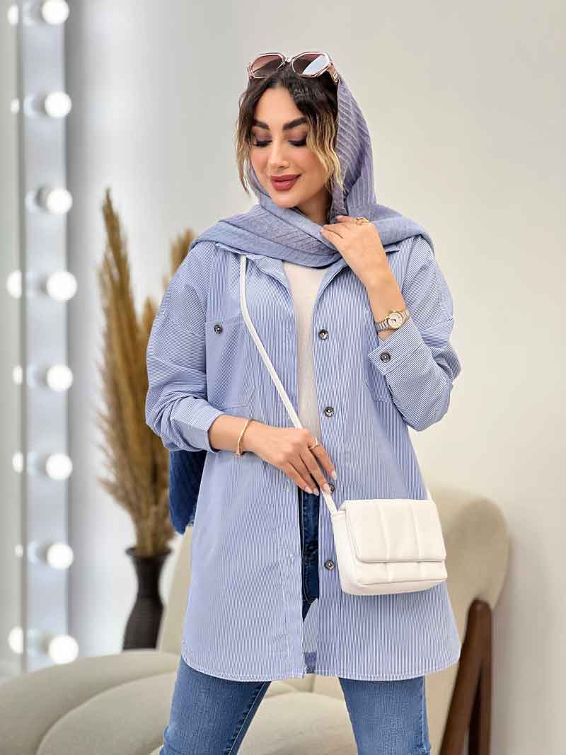 مانتو راه راه سر جیب دکمه کد 5222 مانتو راه راه سر جیب دکمه کد 5222