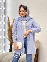 مانتو راه راه سر جیب دکمه کد 5222 - تصویر 4