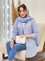 مانتو راه راه سر جیب دکمه کد 5222 - تصویر 7