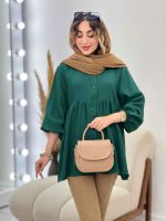 مانتو جلو دکمه کمر چین کد 5236