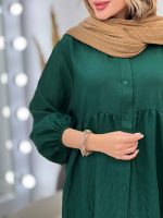 مانتو جلو دکمه کمر چین کد 5236 - تصویر 13