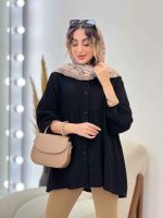 مانتو جلو دکمه کمر چین کد 5236 - تصویر 9