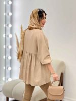 مانتو جلو دکمه کمر چین کد 5236 - تصویر 8