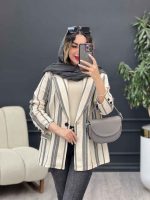 مانتو راه راه دو جیب نما تک دکمه کد 5225 - تصویر 2