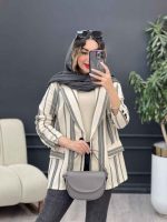 مانتو راه راه دو جیب نما تک دکمه کد 5225 - تصویر 9