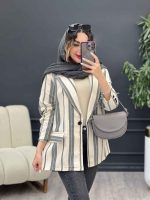 مانتو راه راه دو جیب نما تک دکمه کد 5225 - تصویر 7