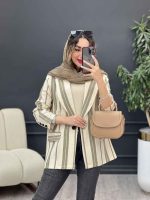 مانتو راه راه دو جیب نما تک دکمه کد 5225 - تصویر 14
