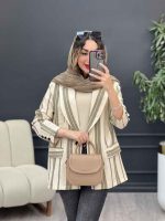 مانتو راه راه دو جیب نما تک دکمه کد 5225 - تصویر 5