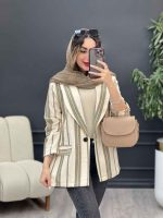 مانتو راه راه دو جیب نما تک دکمه کد 5225 - تصویر 12