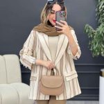 مانتو راه راه دو جیب نما تک دکمه کد 5225