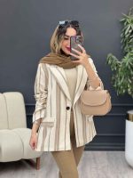 مانتو راه راه دو جیب نما تک دکمه کد 5225 - تصویر 11