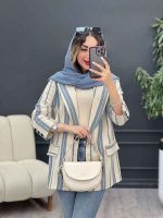 مانتو راه راه دو جیب نما تک دکمه کد 5225 - تصویر 13