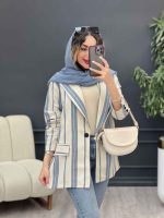 مانتو راه راه دو جیب نما تک دکمه کد 5225 - تصویر 3