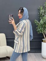 مانتو راه راه دو جیب نما تک دکمه کد 5225 - تصویر 8