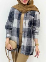 مانتو چهارخونه تک جیب پایین هلال کد 5273 - تصویر 5