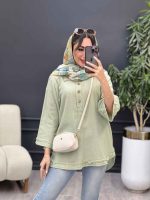 مانتو جلو بسته سه دکمه ریش دار کد 5272 - تصویر 10