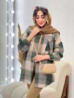 مانتو چهارخونه جیب دکمه آنیل کد 5284 - تصویر 4