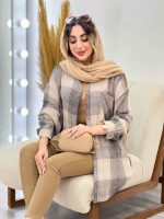 مانتو چهارخونه جیب دکمه آنیل کد 5284 - تصویر 9