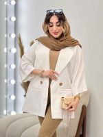 مانتو پانچ دو دکمه طلایی کد 5221 - تصویر 7